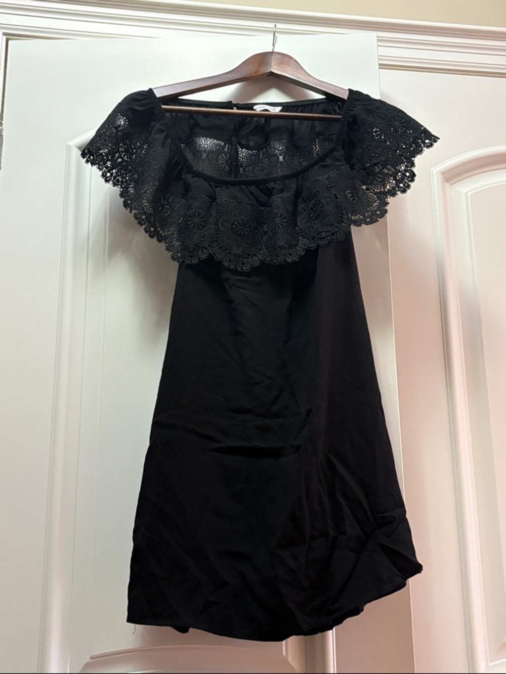 Bluenotes Black Off-Shoulder Lace Trim Dress